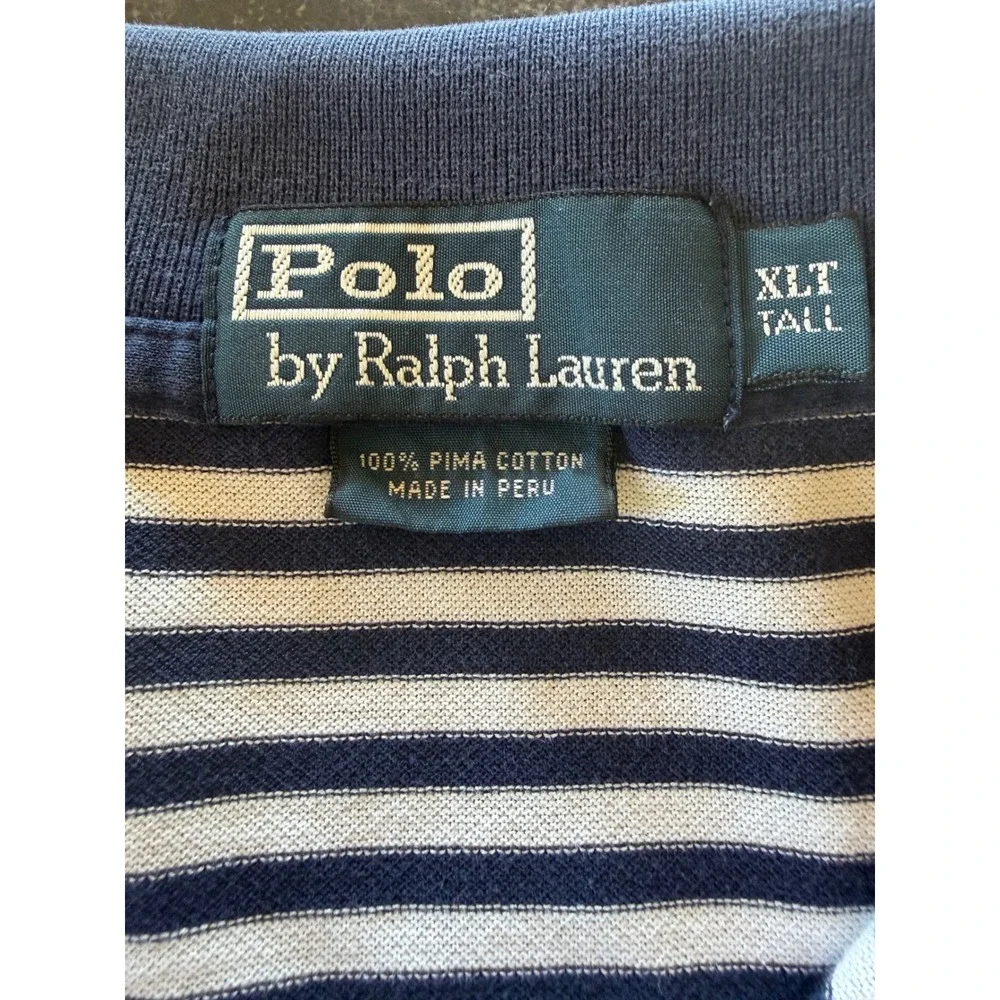 Polo Ralph Lauren Mens XLT Tall Navy White Striped Pima Cotton Polo Shirt  New
